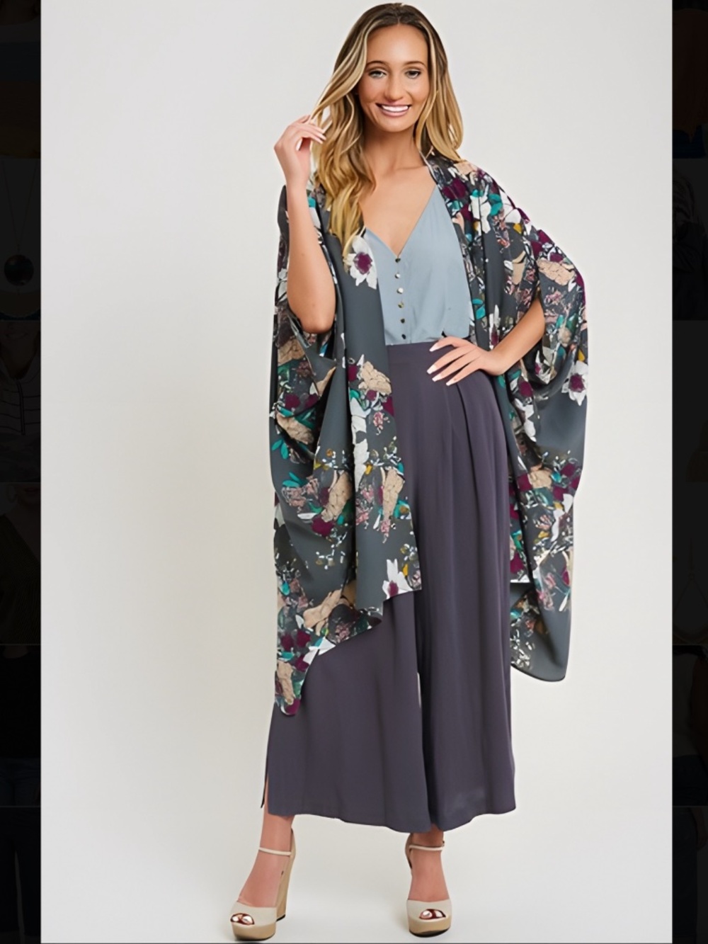 eesome Lightweight Floral Print Open Kimono Cardigan
